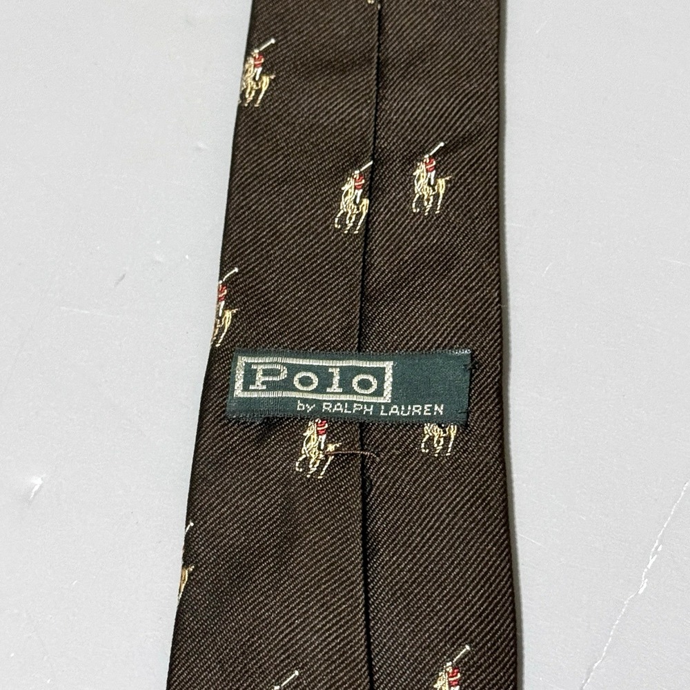 Polo Ralph Lauren Tie 2.5 In Thin Vintage Brown AOP Flesh Pony Embroidered